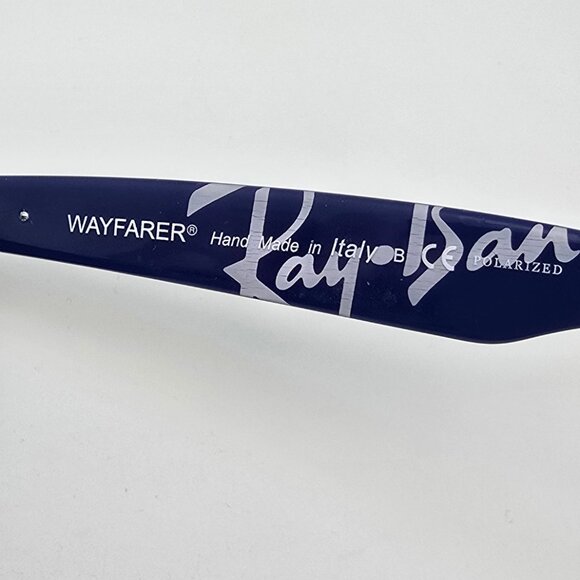 Ray-Ban RB2140 1112/58 Wayfarer Black on Blue Text Polarized G-15 Sunglasses - Picture 8 of 16